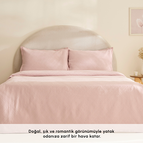 Karaca Home Adelia Fistolu Çift Kişilik Yatak Örtüsü Takımı Pudra görseli 1