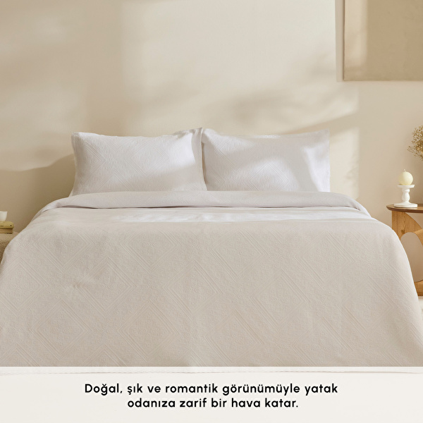 Karaca Home Adelia Fistolu Çift Kişilik Yatak Örtüsü Takımı Beyaz görseli 1