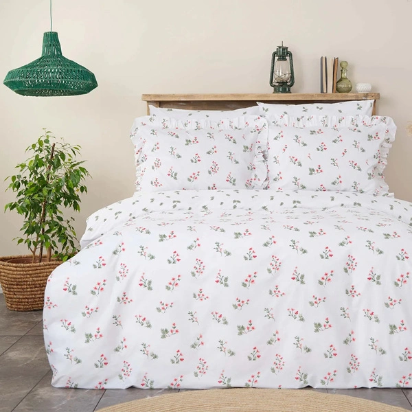 Karaca Home Silvie Fırfırlı %100 Pamuk Tek Kişilik Kişilik Nevresim Takımı Kırmızı görseli 1