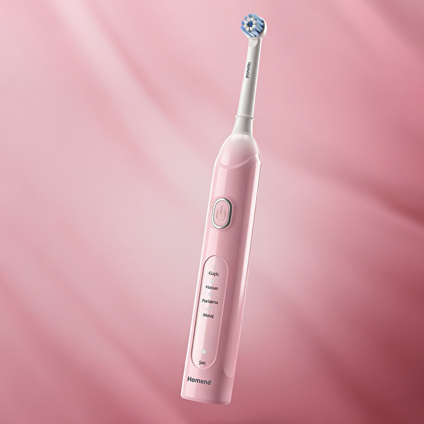 Homend Brushboss 4701H 4 Modlu 21 Gün Kullanım Süreli Akıllı Zamanlayıcılı Şarjlı Diş Fırçası Pembe