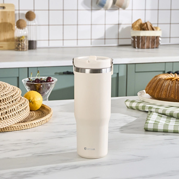 Emsan Star Ice Pipetli Çelik Sızdırmaz Termos Krem 900 ml | Karaca