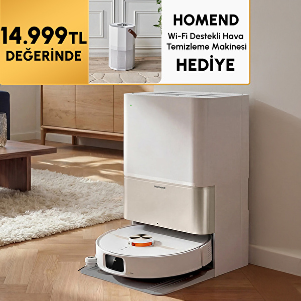 Homend Alex 50 Pro Ulticlean AI Destekli Akıllı Robot Süpürge 28000 Pa Emiş Güçlü Beyaz
