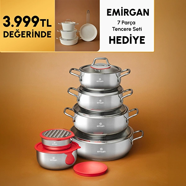Emsan Emirgan XL 13 Parça Saklama Kaplı Çelik Tencere Seti