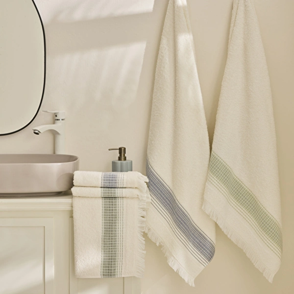 Karaca Home Soft Balance %100 Pamuk Hamam Seti 4 Parça Mavi-Yeşil görseli 1