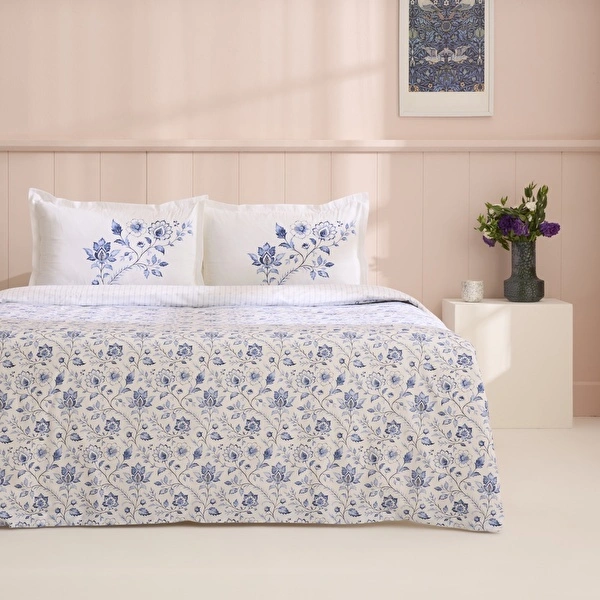Kaşmir Home Belina %100 Pamuk Çift Kişilik Nevresim Takımı İndigo görseli 1