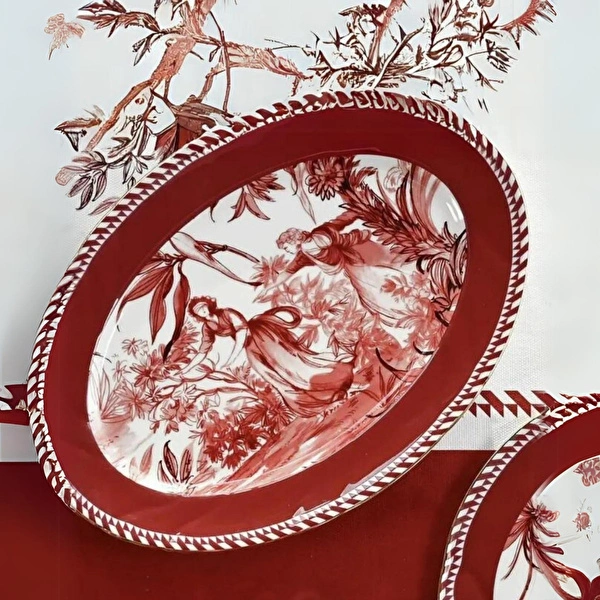 Baci Milano Le Rouge Porselen Oval Tabak 36x26 cm görseli 1