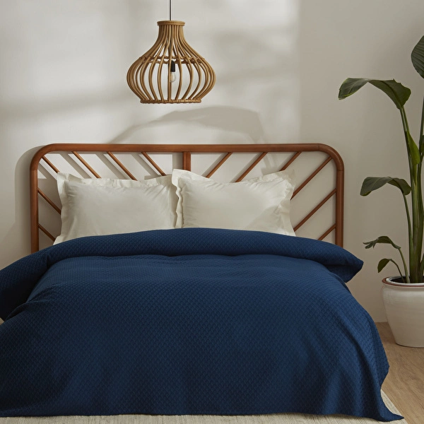 Karaca Home Lorena Çift Kişilik Bambu Jakar Pike 200x230 cm İndigo görseli 1