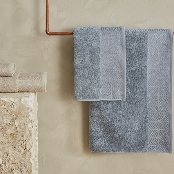 Karaca Home Lucia 4 Parça Banyo/Baş Havlusu Hamam Seti Mavi Bej görseli 1
