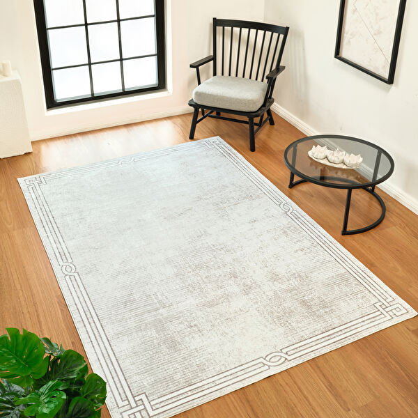 Sare By Kaşmir Halı Bordure Beige Yıkanabilir Kaymaz Taban 100x200 cm görseli 1