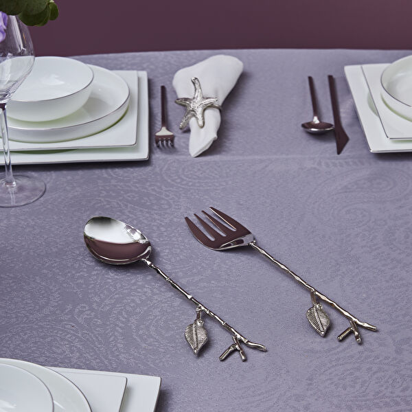 Karaca Home Leaf Servis Gümüş Altın Kaşık ve Çatal Seti görseli 1