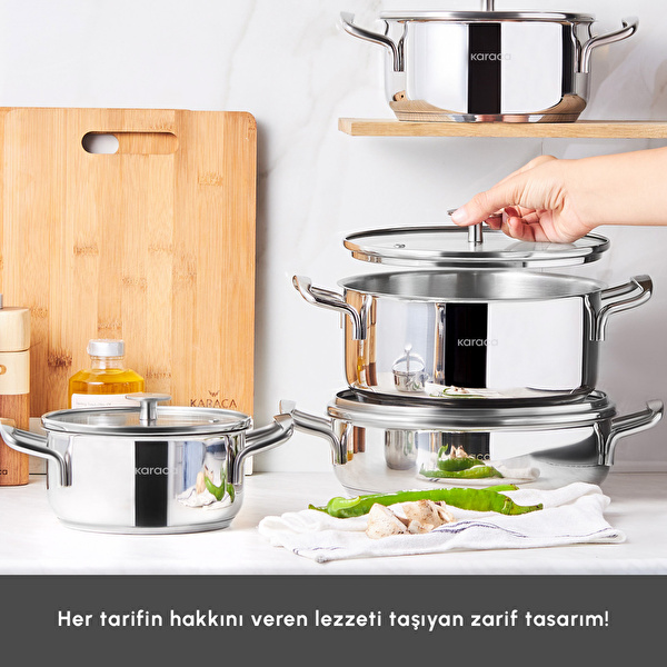 Karaca Alaz İndüksiyon Tabanlı 8 Parça Çelik Tencere Seti | Cookplus