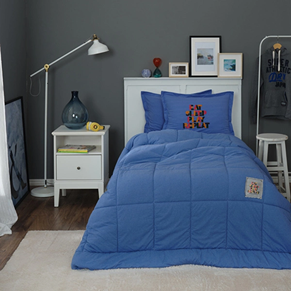 Karaca Home Motto Cotton Comfort Tek Kişilik Uyku Seti Mavi görseli 1