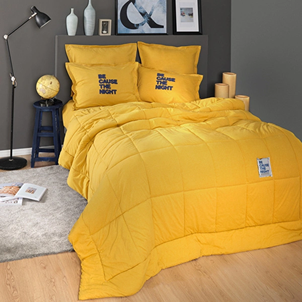 Karaca Home Motto Cotton Comfort Tek Kişilik Uyku Seti Hardal görseli 1