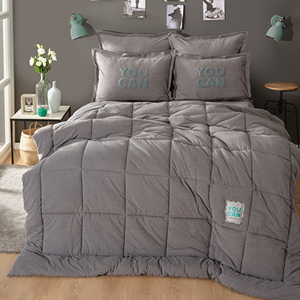 Karaca Home Motto Cotton Comfort Çift Kişilik Uyku Seti Gri görseli 1