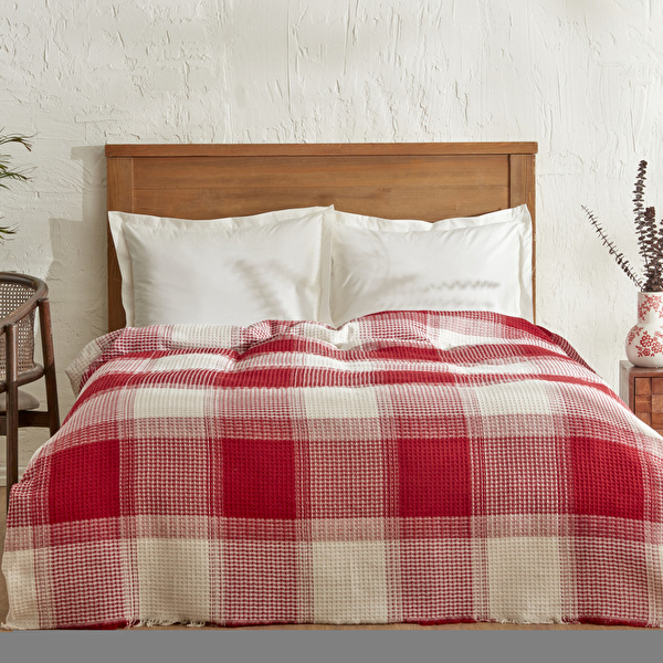 Karaca Home Flow Ekose Waffle Çift Kişilik Pike 200x230 cm Kırmızı görseli 1