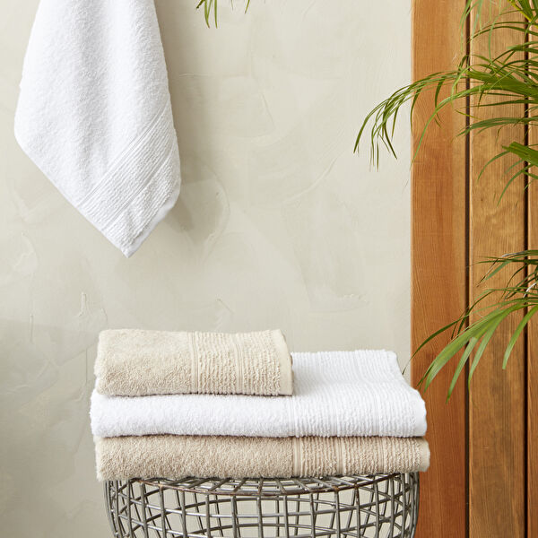 Karaca Home Vinos 4 Parça Yüz/Banyo Havlusu Hamam Seti Bej görseli 1