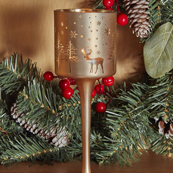 Karaca Home New Year Yılbaşı Helena Gold Cam Mumluk 7x20 Cm görseli 1