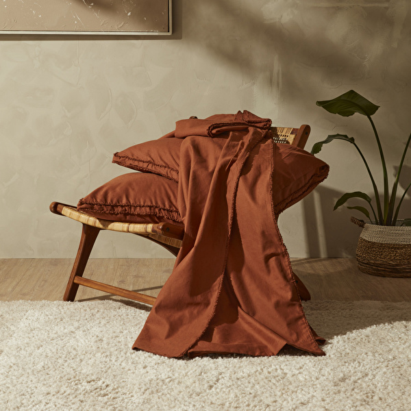 Karaca Home  Pollen Keten Çift Kişilik Nevresim Takımı Terracotta görseli 1