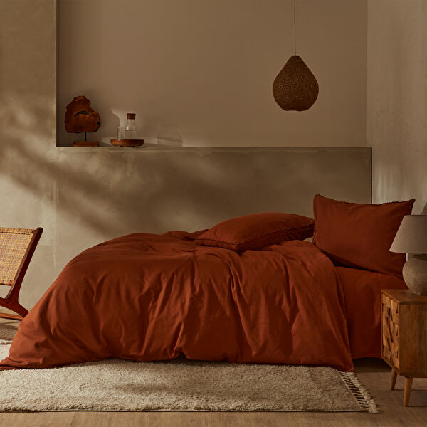Karaca Home Pollen Keten Tek Kişilik Nevresim Takımı Terracotta görseli 1