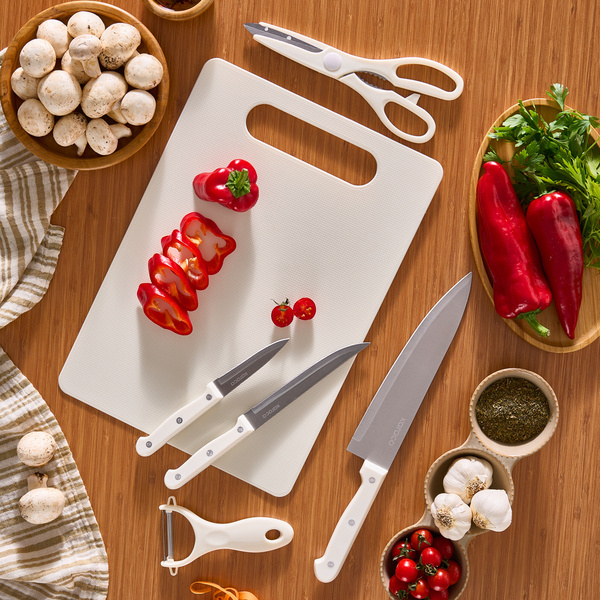 Karaca Sharp 4 in 1 6 Parça Kesme Tahtalı Bıçak Seti Krem görseli 1
