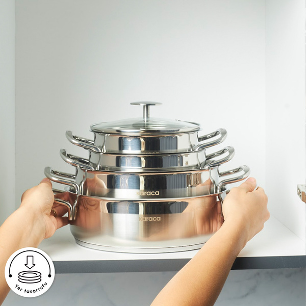 8cmCDシングル　260枚セット Karaca Arven İndüksiyon Tabanlı 8 Parça Çelik Tencere Seti | Cookplus