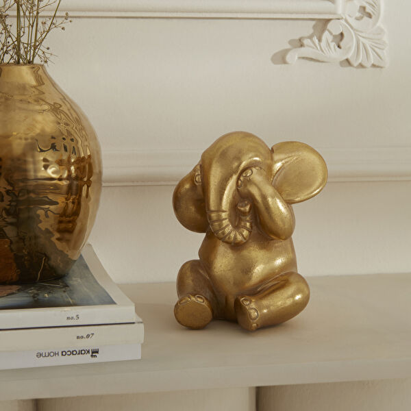 Karaca Home Elephant Biblo Gold 9x9x12 cm görseli 1