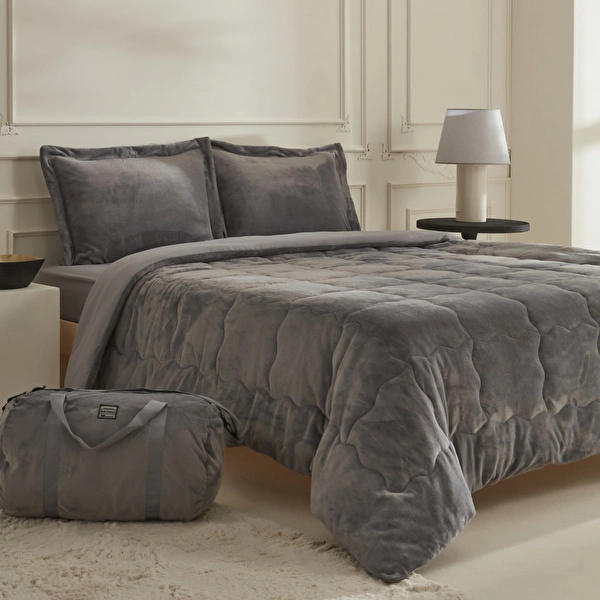 Karaca Home Flufy Çift Kişilik Soft Dream Comfort Set/Uyku Seti Antrasit görseli 1