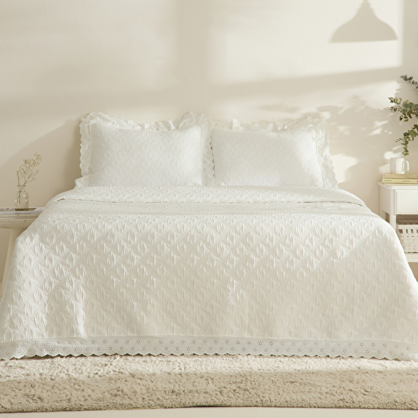 Karaca Home Arya Çift Kişilk Yatak Örtüsü Seti Offwhite görseli 1