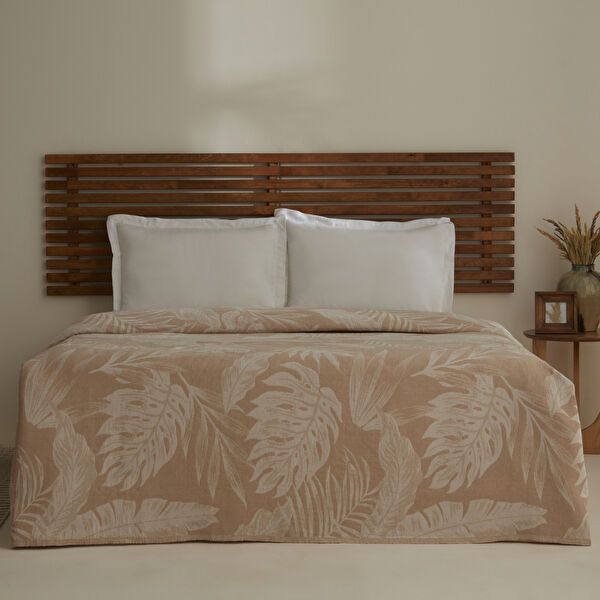Karaca Home Leafy Sea Müslin Çift Kişilik Tek Pike Bej görseli 1