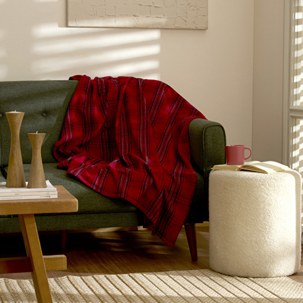 Karaca Home Flanel Throw Tv Battaniyesi Koyu Siyah/Kırmızı görseli 1