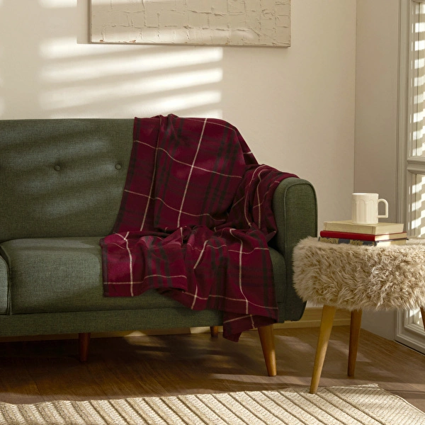 Karaca Home Flanel Throw Tv Battaniyesi Koyu Krem/Kırmızı görseli 1