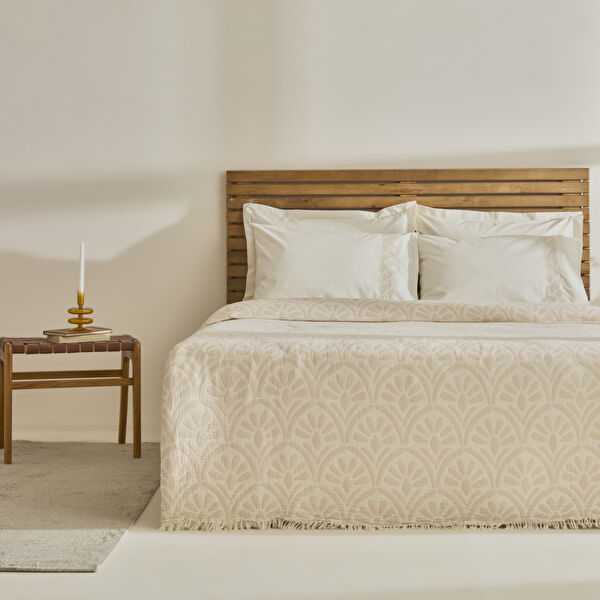 Karaca Home Shailyn Nakışlı Müslin Çift Kişilik Pike Takımı Pudra görseli 1