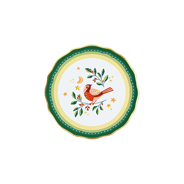 Baci Milano Mamma Mia Kuş Desenli Yeşil Pasta Tabağı 16 cm görseli 1
