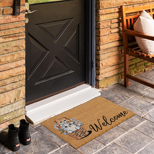 Kaşmir Halı Cat Welcome Coco Paspas 40x60 cm görseli 1