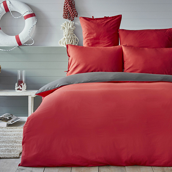 Nautica Home Pruva Kırmızı Antrasit Çift Taraflı Çift Kişilik Nevresim Yastık Seti görseli 1