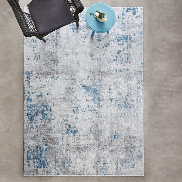 Sare By Kaşmir Halı Abstrract Blue Yıkanabilir Kaymaz Taban 80x150 cm görseli 1