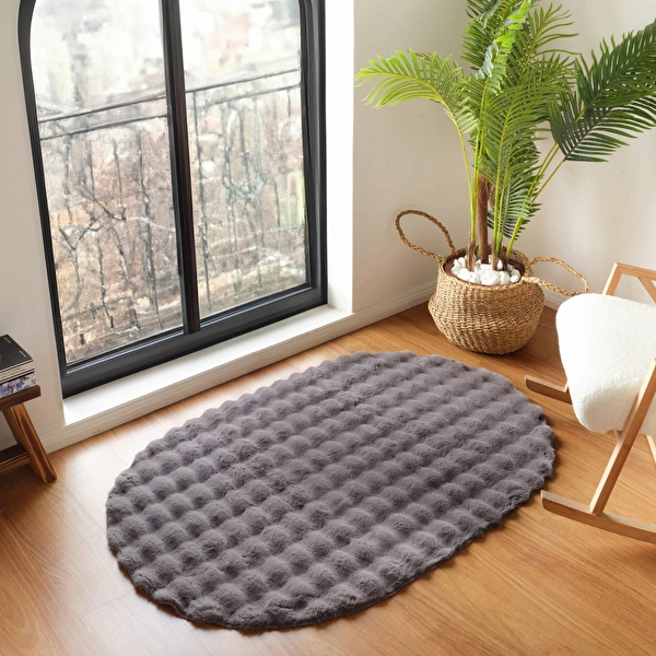 Kaşmir Halı 7/24 Cosy Premium Bubble Antrasit Oval 80x150 cm görseli 1