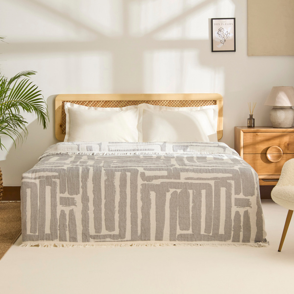 Kaşmir Home Mosy Çift Kişilik Jakar Muslin Pike Gri  görseli 1