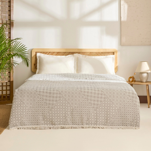 Kaşmir Home Flavo Çift Kişilik Jakar Muslin Pike Gri görseli 1