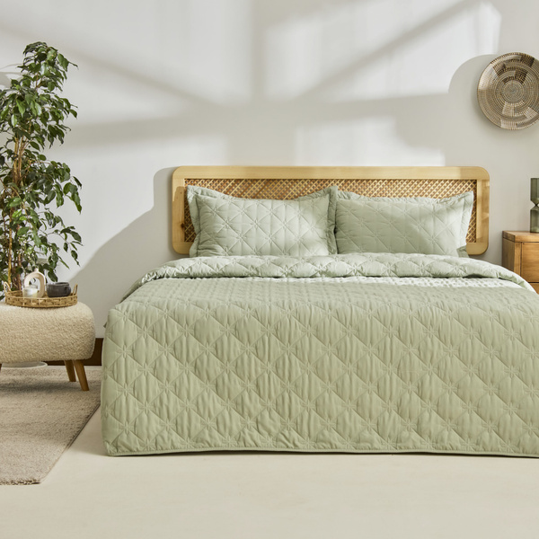 Kaşmir Home Lilly Çiçekli Çift Kişilik Yatak Örtüsü Takımı Çağla görseli 1