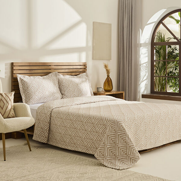 Kaşmir Home Space Çift Kişilik Yatak Örtüsü Takımı Bej görseli 1