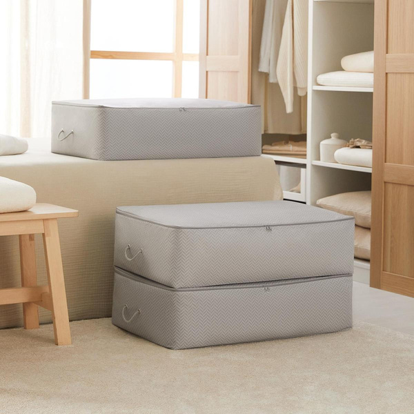 Ocean Home Textile 3'lü Mega Boy Gri Balıksırtı Baza Altı Hurç Set