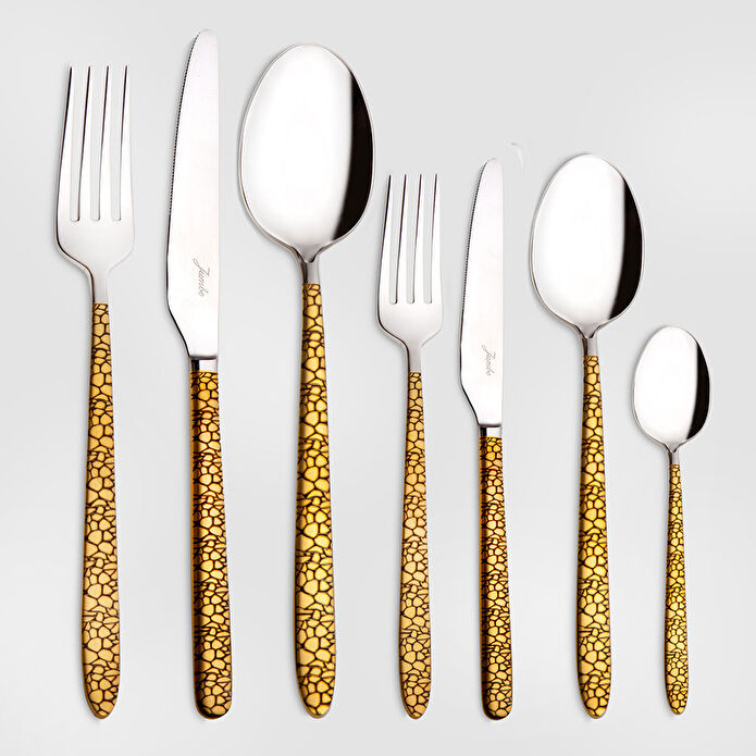 Jumbo 5100 Quartz Altın 12 Kişilik 84 Parça Çatal Kaşık Bıçak Takımı