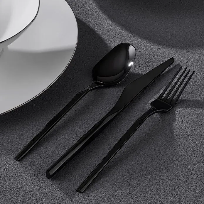 Jumbo 5100 Quartz Titanyum Siyah 12 Kişilik 84 Parça Çatal Kaşık Bıçak Takımı
