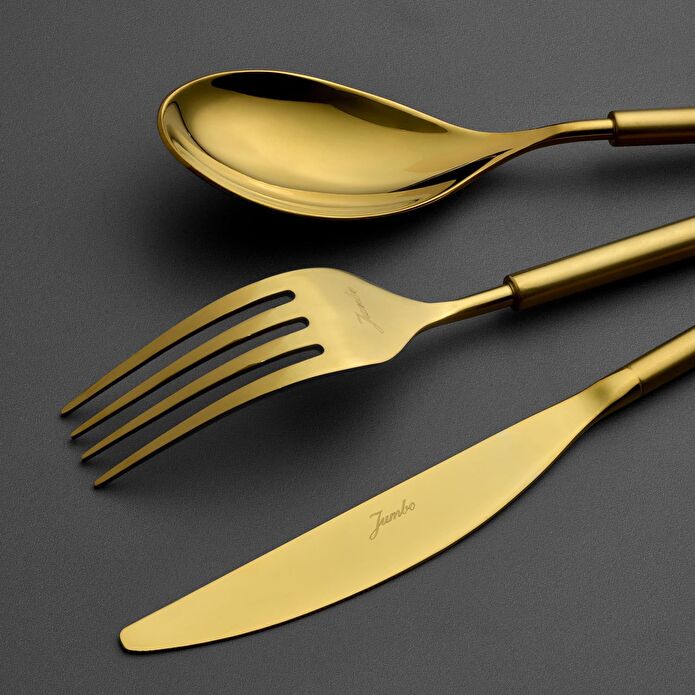 Jumbo 6000 Roller Titanyum Mat Gold 12 Kişilik 84 Parça Çatal Kaşık Bıçak Takımı