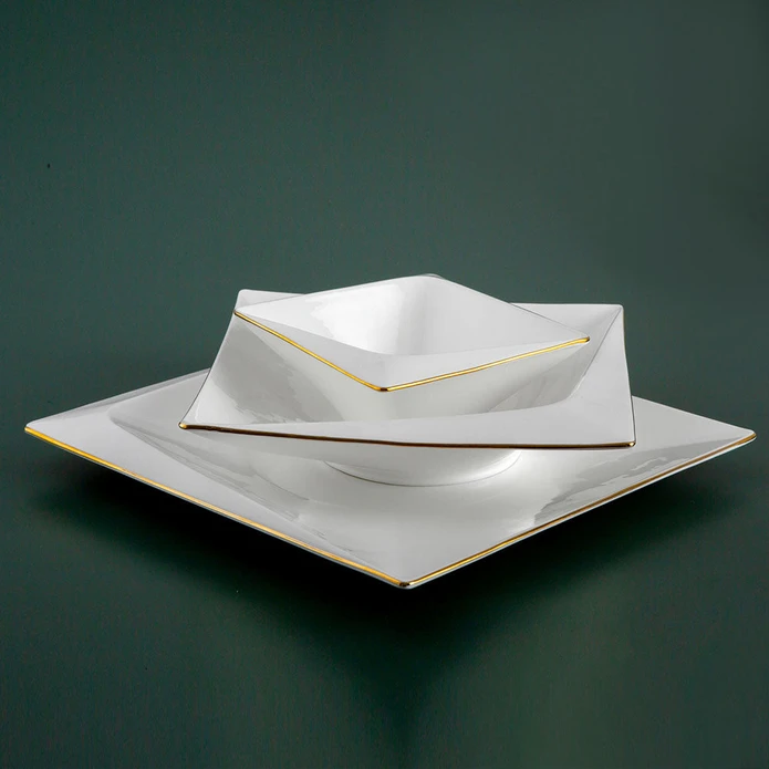 Jumbo Fold Gold 58 Parça 12 Kişilik Kare Yemek Takımı