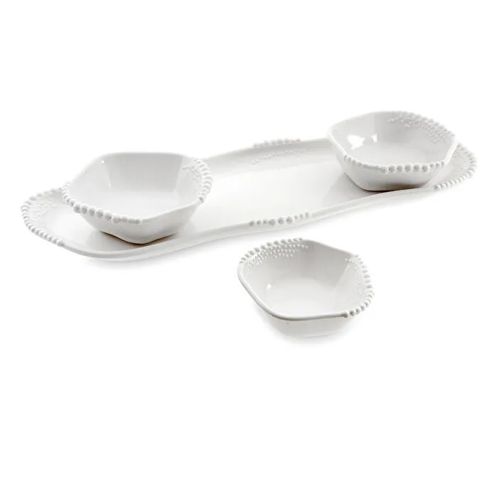 Jumbo Maris Melamin 4'lü Beyaz Tepsili Kase Seti