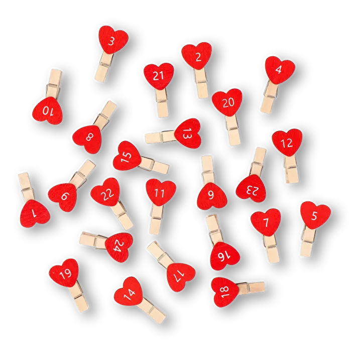 Flying Tiger Copenhagen 24'lü Kırmızı Kalpli Ahşap Mini Mandal Seti