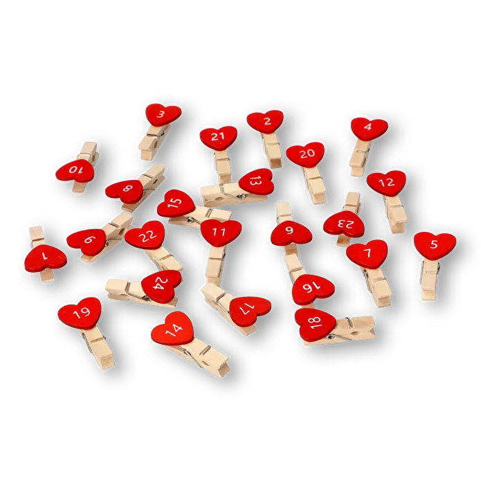 Flying Tiger Copenhagen 24'lü Kırmızı Kalpli Ahşap Mini Mandal Seti