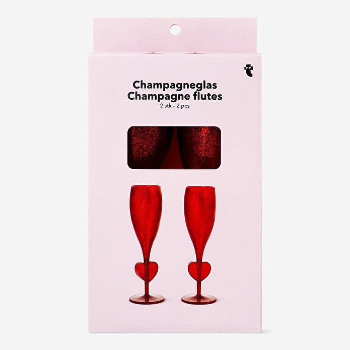 Flying Tiger Copenhagen 2'li Kırmızı Kalpli Küçük Şampanya Kadehi 19 cm